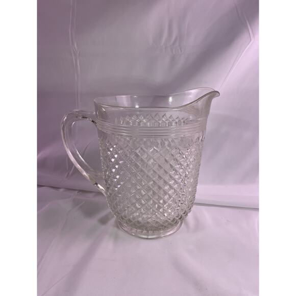 Vintage Crystal Anchor Hocking Miss America Depression Glass Pitcher Diamont Cut - Picture 4 of 12